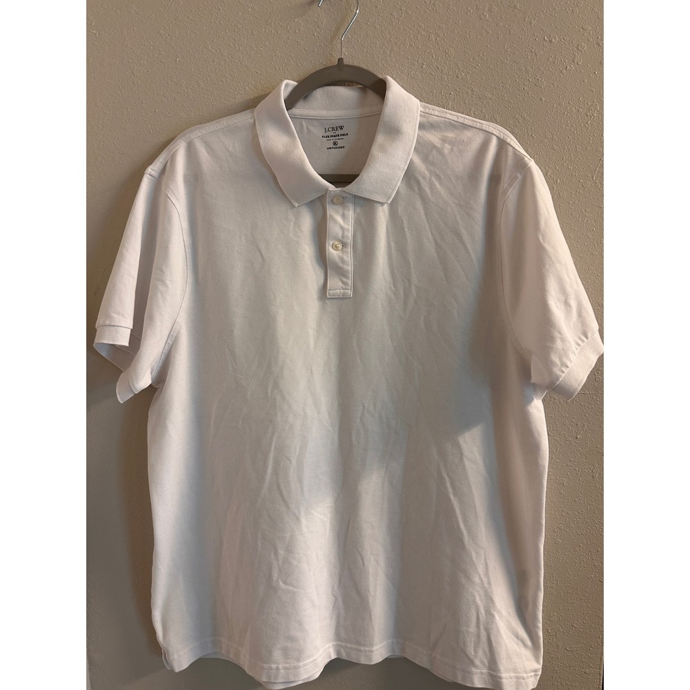 J Crew Flex Pique Polo Shirt Men's XL White Untucked Short Sleeve Knit Cotton